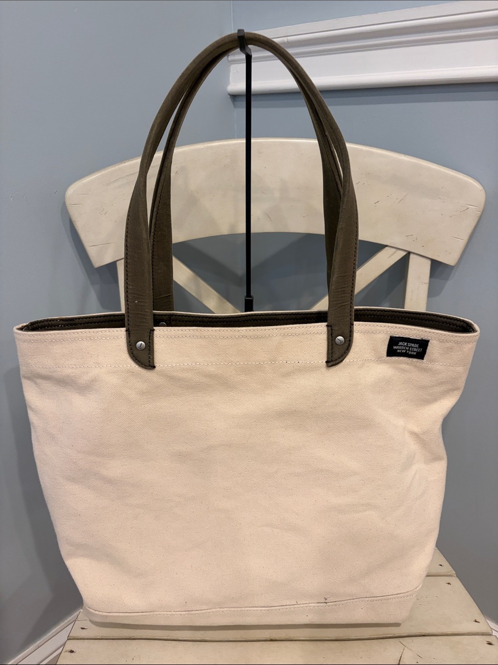 Jack Spade Warren Street New York Canvas Tote Bag with Olive Handles
